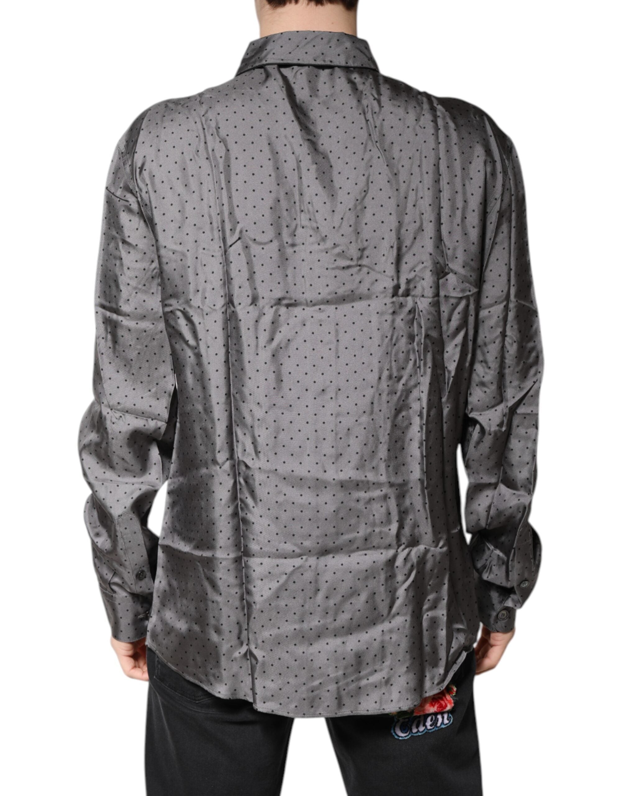 Dolce & Gabbana grey polka dot silk long-sleeved shirt